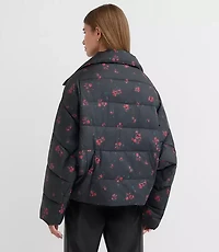 Floral Cocoon Sleeve Puffer Jacket