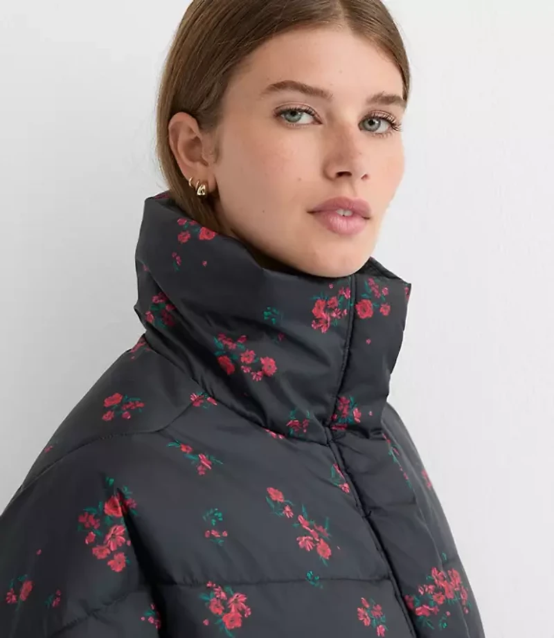 Floral Cocoon Sleeve Puffer Jacket