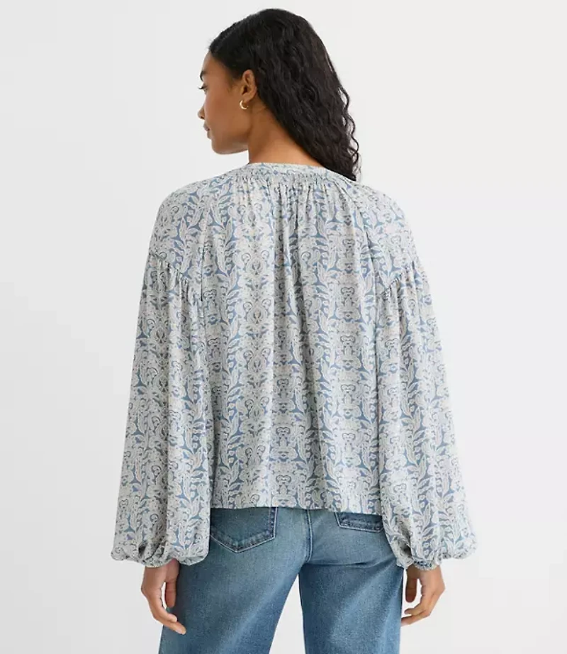 Garden Smocked Ruffle V-Neck Blouse