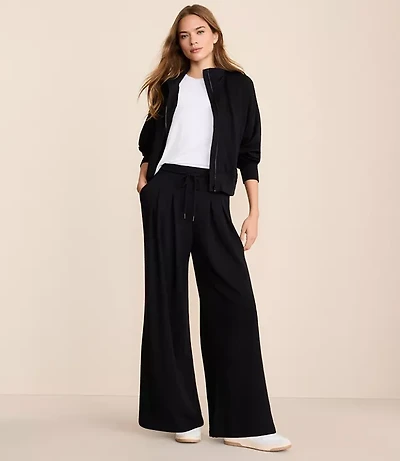 Petite Lou & Grey Cozy Cotton Pleated Wide Leg Pants