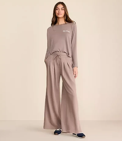 Petite Lou & Grey Cozy Cotton Pleated Wide Leg Pants