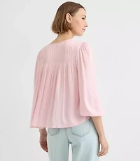 Petite Pleated Tie Neck Blouse