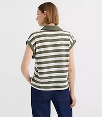 Stripe Collared Split Neck Top