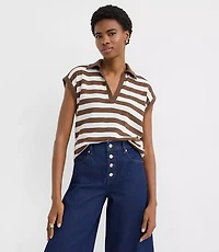 Stripe Collared Split Neck Top