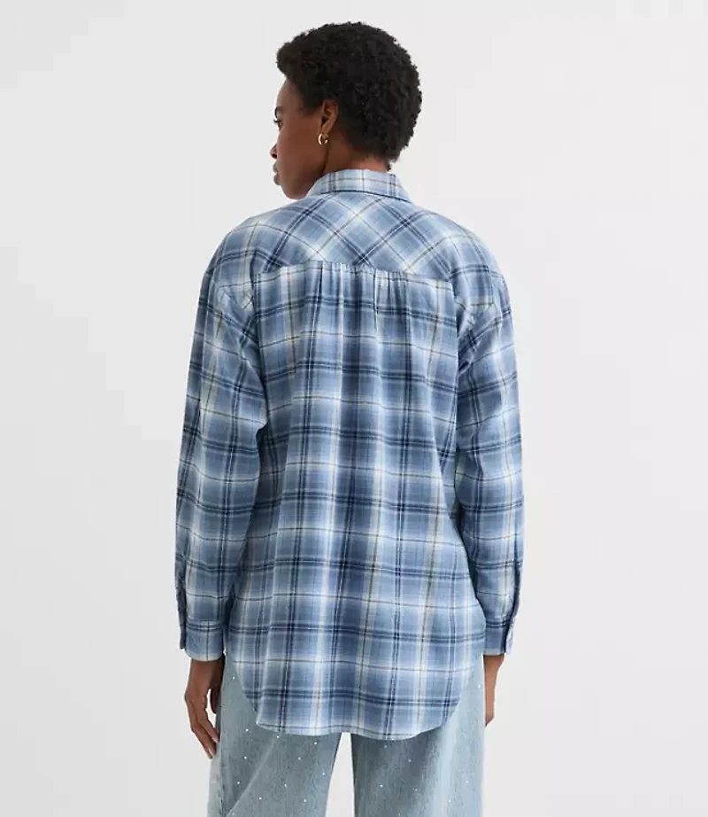 Petite Plaid Flannel Everyday Oversized Tunic Shirt
