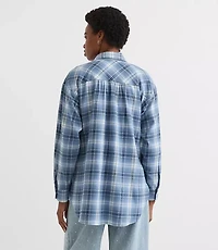 Petite Plaid Flannel Everyday Oversized Tunic Shirt
