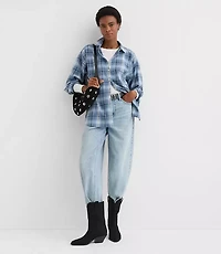 Petite Plaid Flannel Everyday Oversized Tunic Shirt