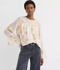 Petite Shimmer Jacquard Ruffle Cuff Blouse