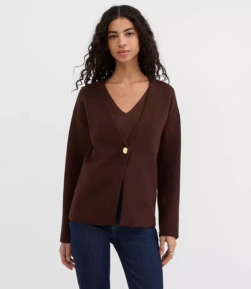 Hammered Metallic Button Sweater Jacket