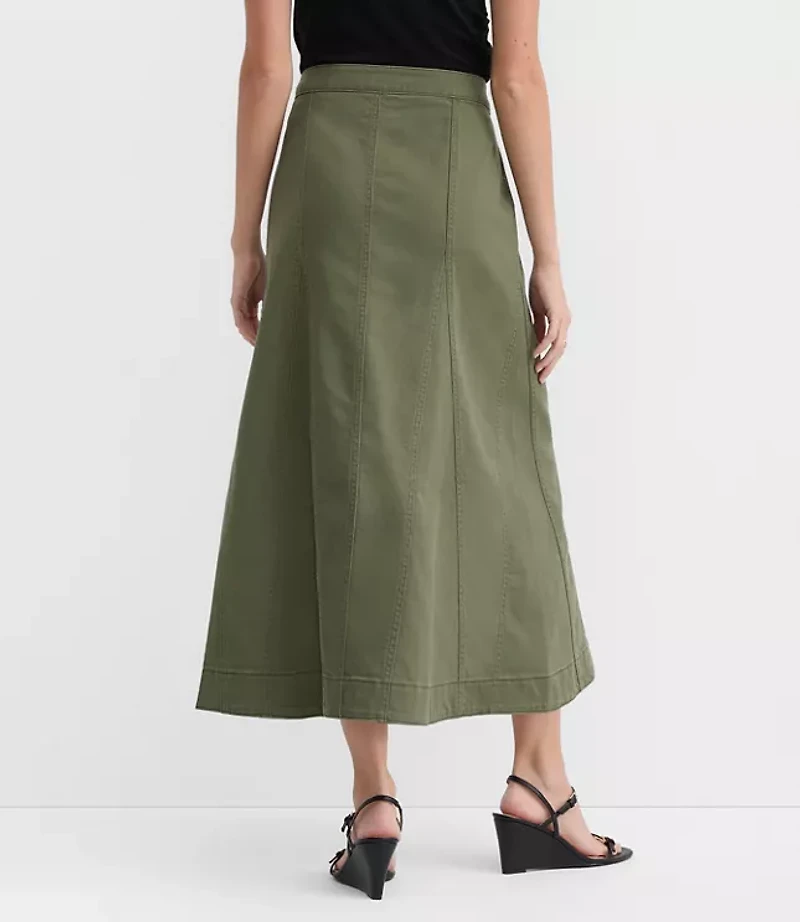 Twill Godet Button Midi Skirt