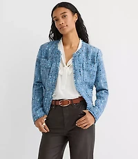 Frayed Tweed Collarless Jacket