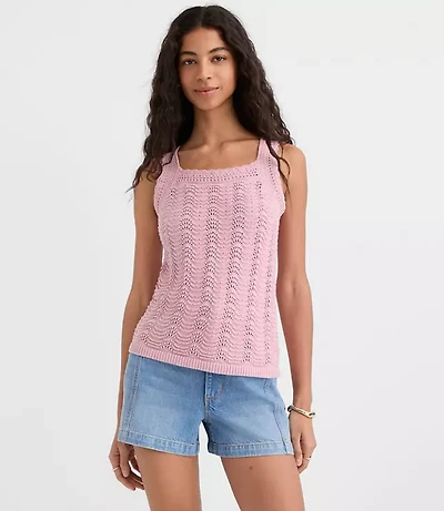 Scalloped Square Neck Sweater Tank Top