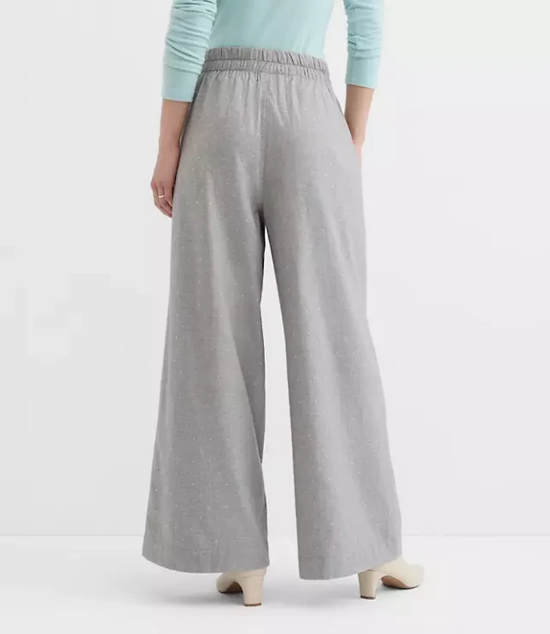 Petite Pleated Pull On Wide Leg Pants Herringbone