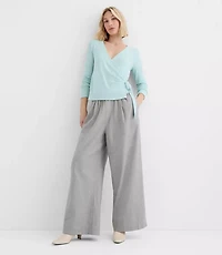Petite Pleated Pull On Wide Leg Pants Herringbone