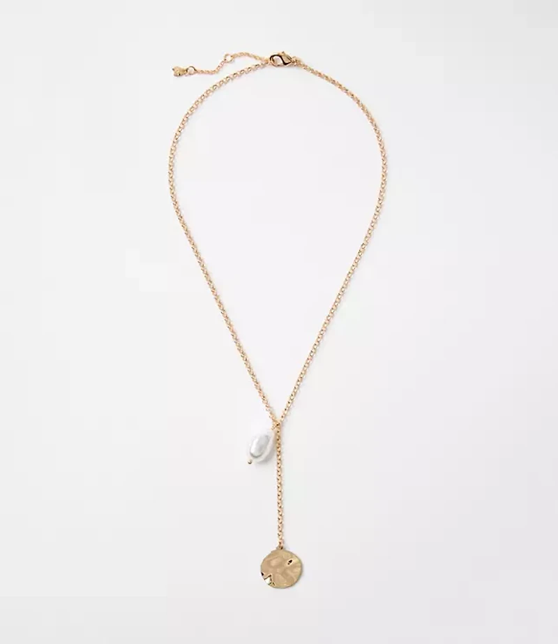 Pearlized Coin Y Necklace