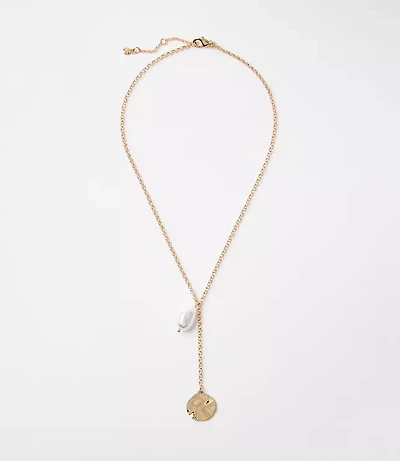 Pearlized Coin Y Necklace