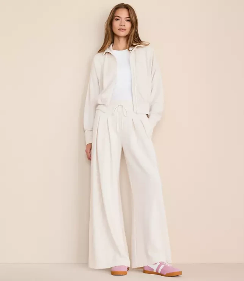 Petite Lou & Grey Heathered Cozy Cotton Pleated Wide Leg Pants