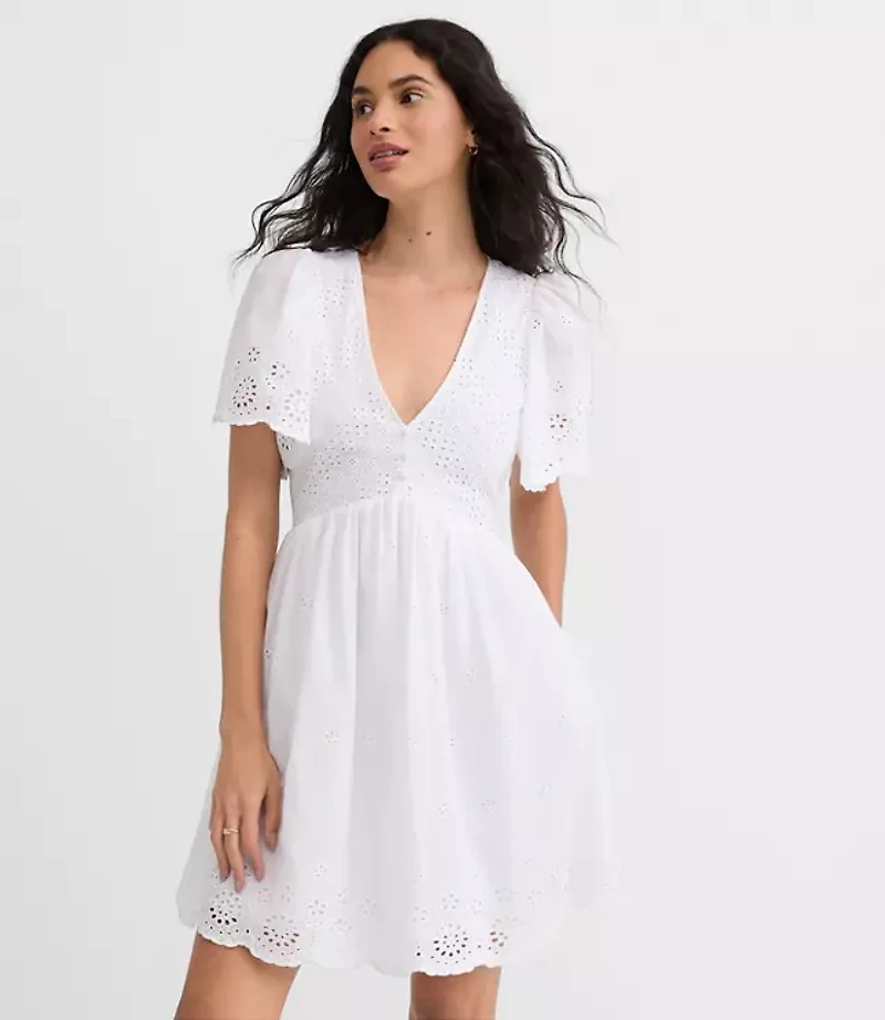 Eyelet Flutter Sleeve Mini Pocket Dress