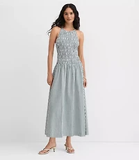 Striped Smocked Halter Midi Pocket Dress