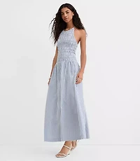 Striped Smocked Halter Midi Pocket Dress