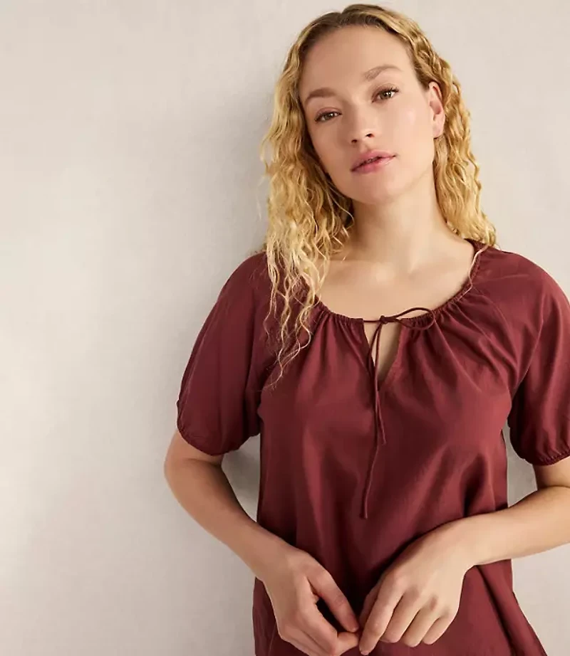 Haven Well Within Cotton Voile Blend Gathered Scoop Neck Top