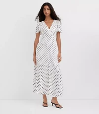 Dotted V-Neck Midi Dress