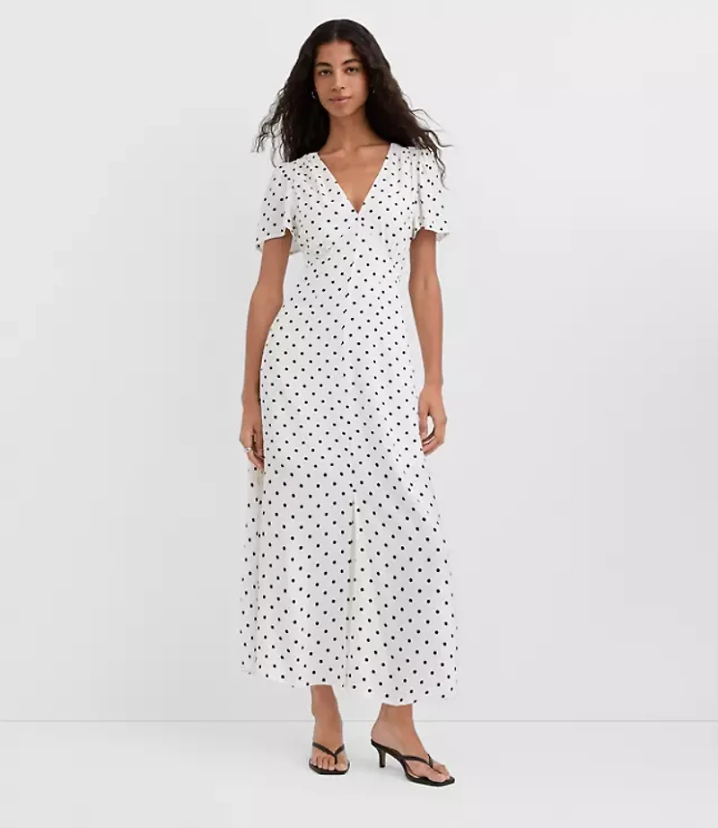 Dotted V-Neck Midi Dress