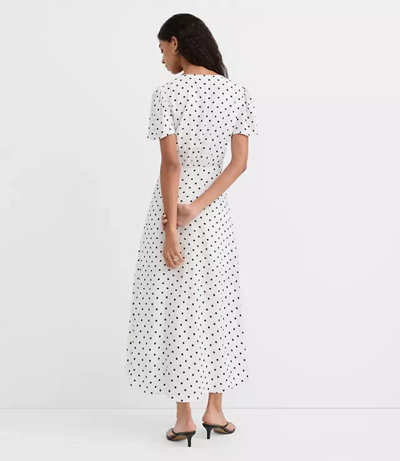 Dotted V-Neck Midi Dress