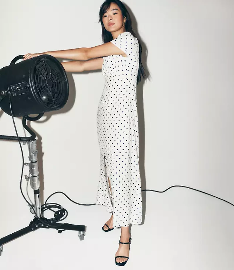 Dotted V-Neck Midi Dress