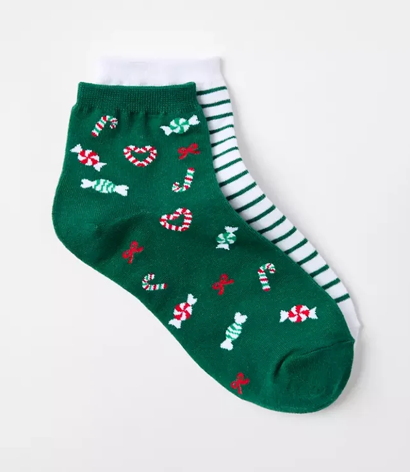 Candy Cane & Stripe Ankle Sock Set