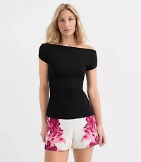 Slit Ruched Off The Shoulder Top