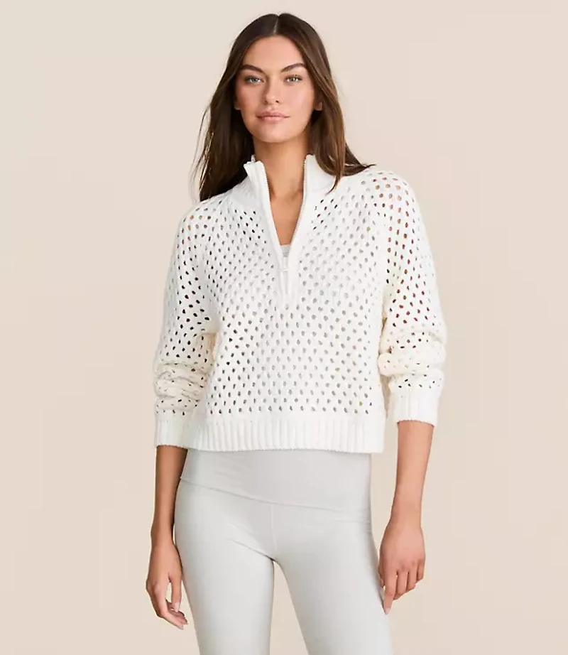 Lou & Grey Mesh Stitch Half Zip Sweater