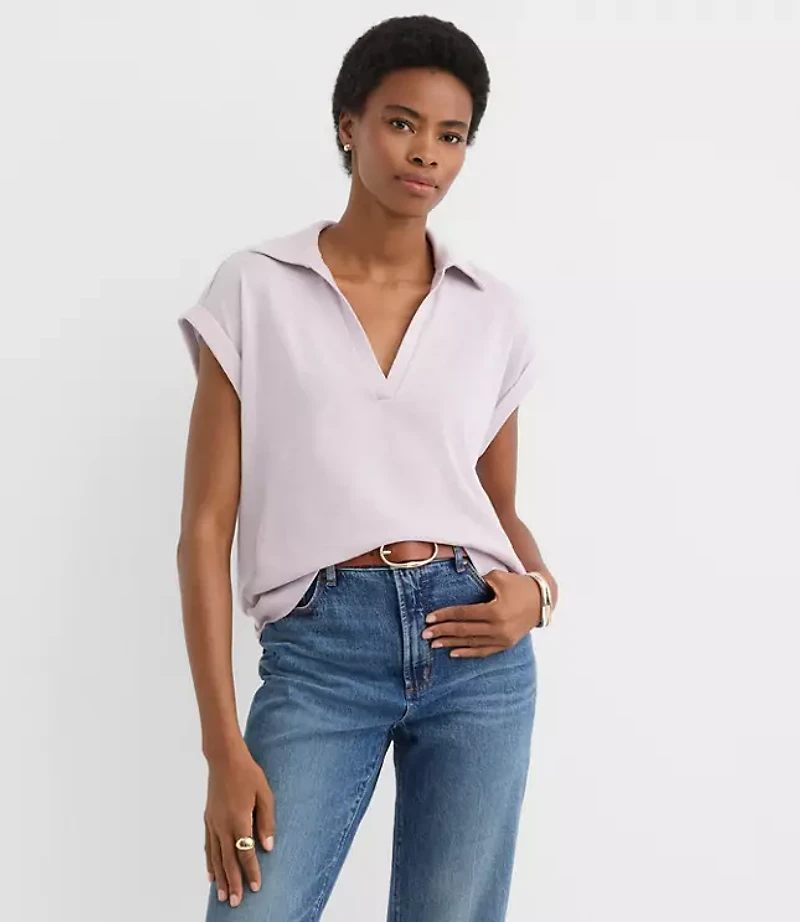 Collared Split Neck Top