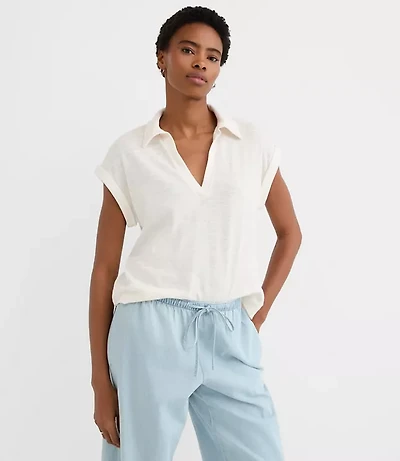 Collared Split Neck Top