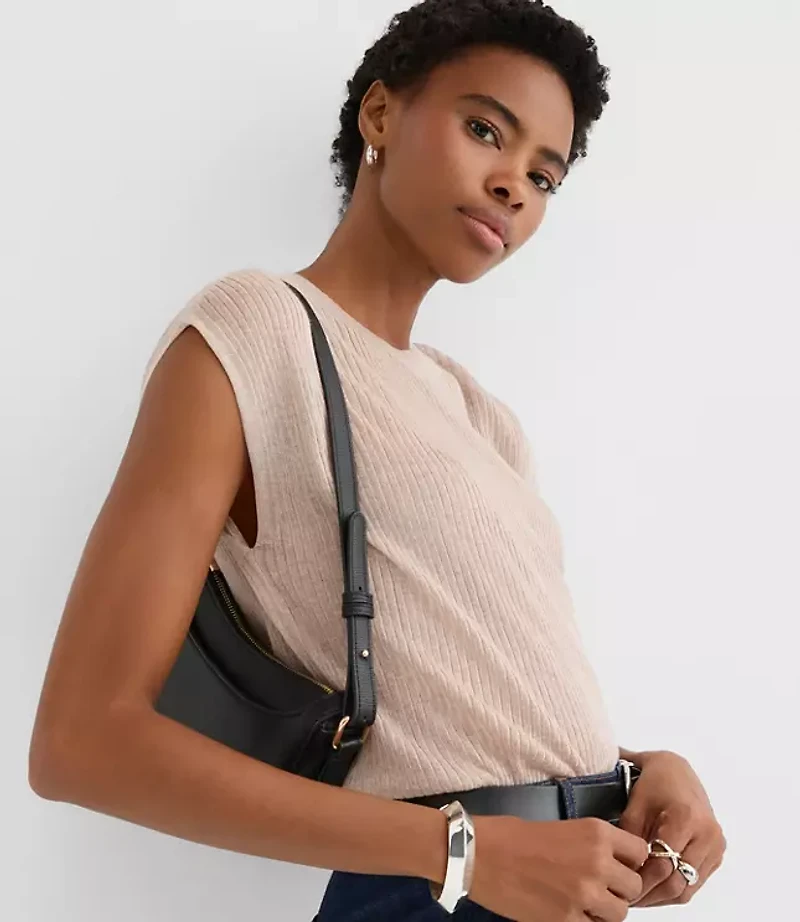 Shimmer Ribbed Cap Sleeve Sweater Tee