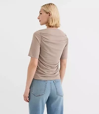 Mesh Ruched Boatneck Top