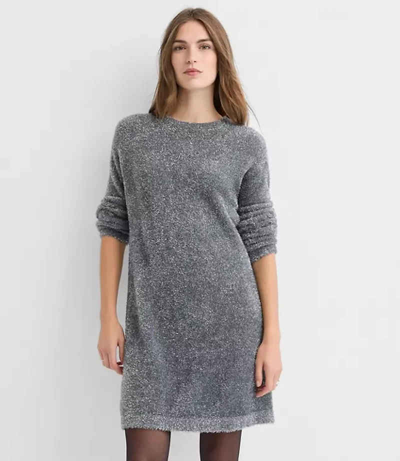 Petite Tinsel Fuzzy Mini Sweater Dress