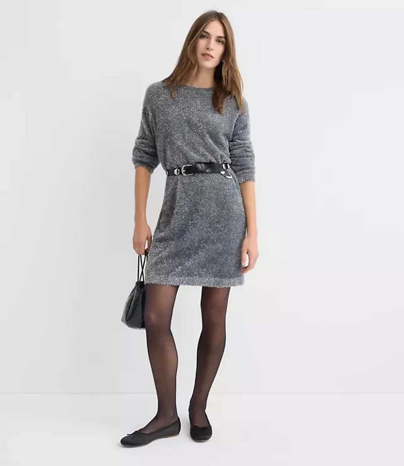 Petite Tinsel Fuzzy Mini Sweater Dress
