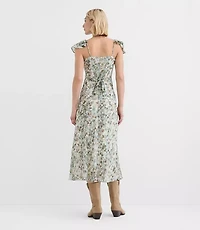 Floral Ruffle Strappy Back Maxi Dress