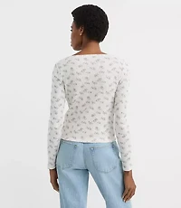 Floral Scalloped Ribbed Square Neck Cardigan