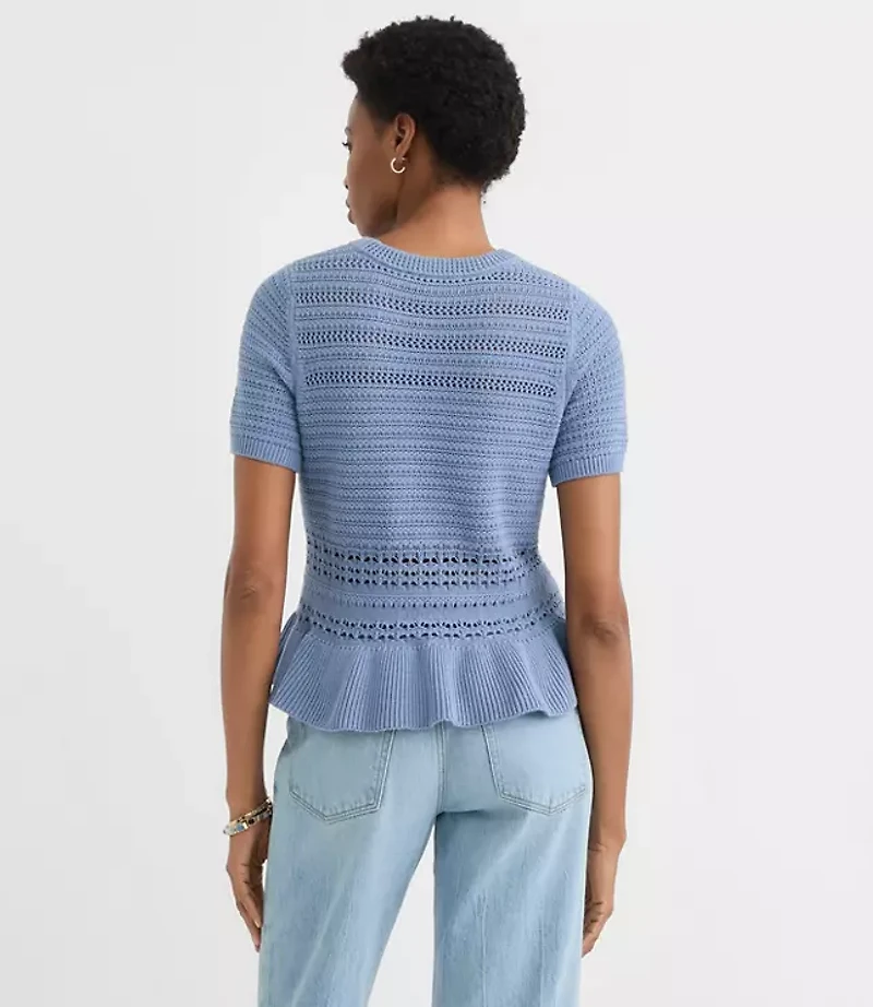 Pointelle Peplum Sweater