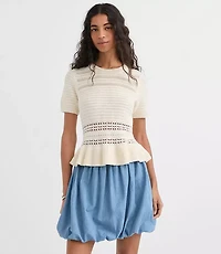 Pointelle Peplum Sweater