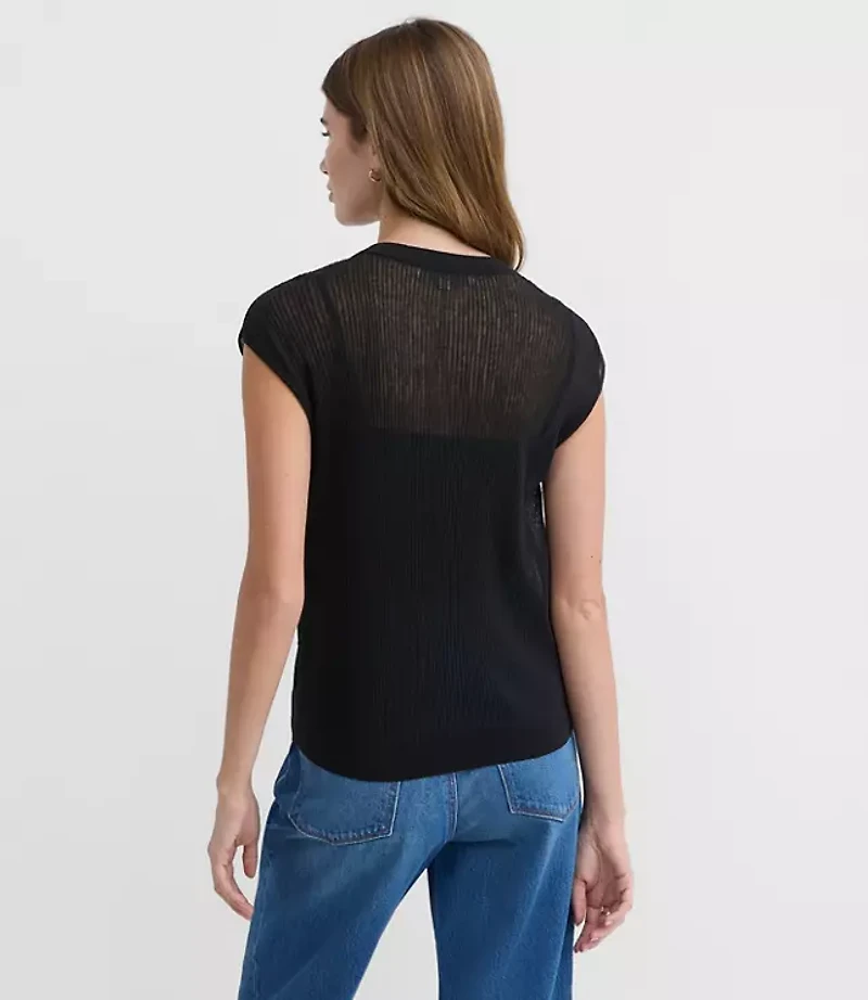 Ribbed Cap Sleeve Sweater Tee