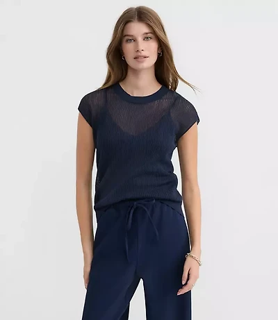 Ribbed Cap Sleeve Sweater Tee