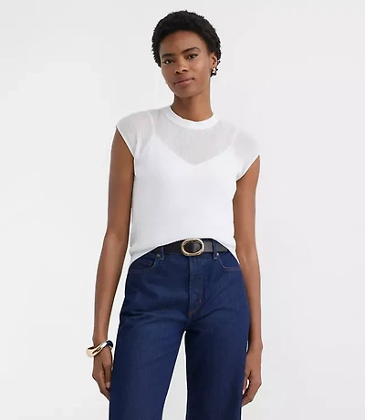 Ribbed Cap Sleeve Sweater Tee