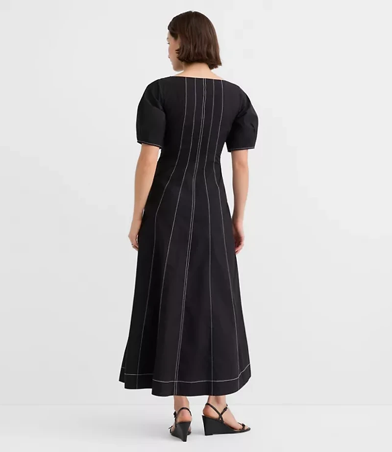 Poplin Seamed Midi Pocket Dress