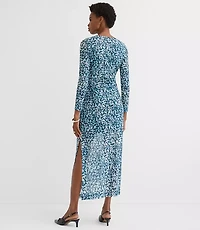 Petite Geo Mesh Ruched Midi Dress