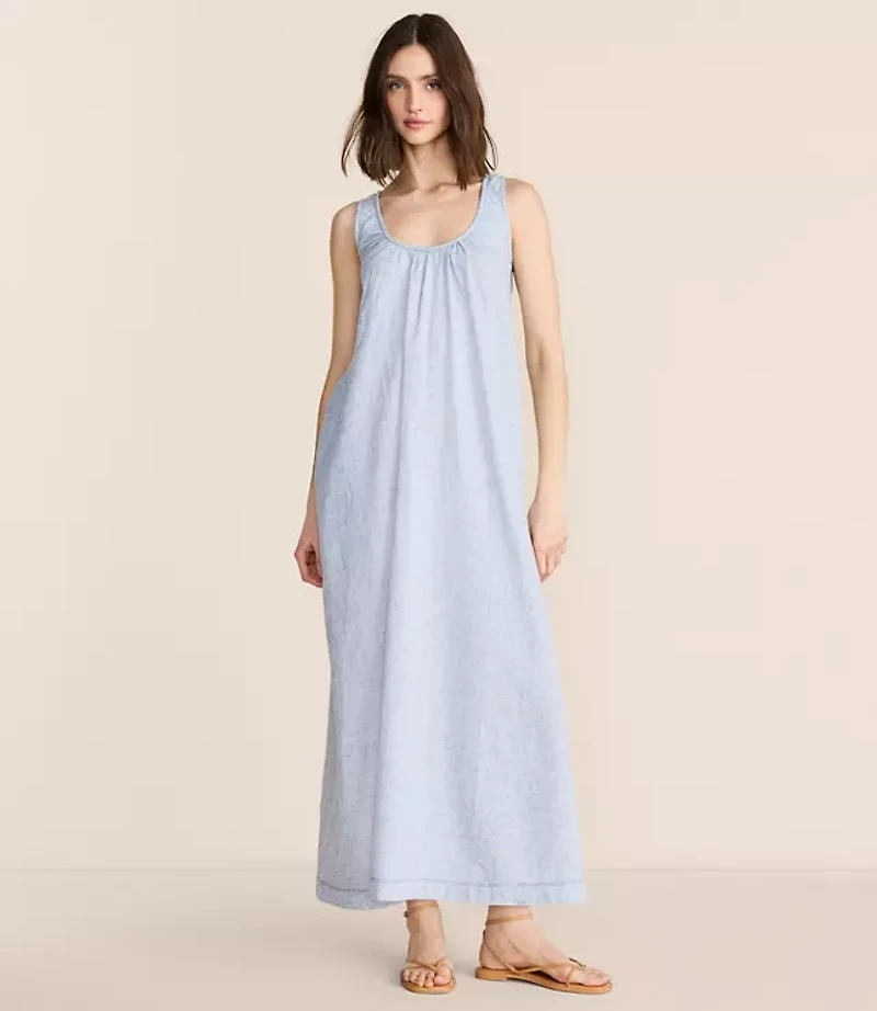 Lou & Grey Crosshatch Linen Cotton Scoop Neck Maxi Pocket Dress