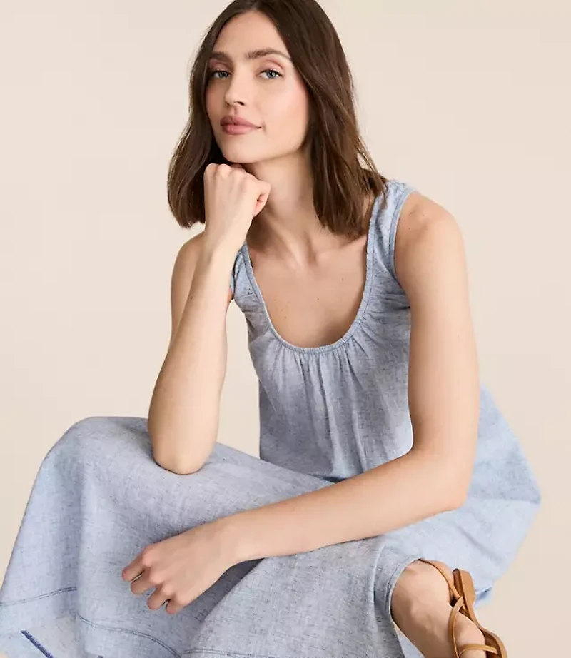 Lou & Grey Crosshatch Linen Cotton Scoop Neck Maxi Pocket Dress