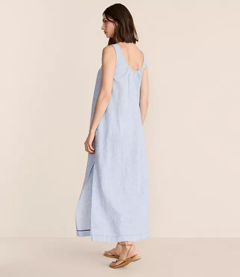 Lou & Grey Crosshatch Linen Cotton Scoop Neck Maxi Pocket Dress
